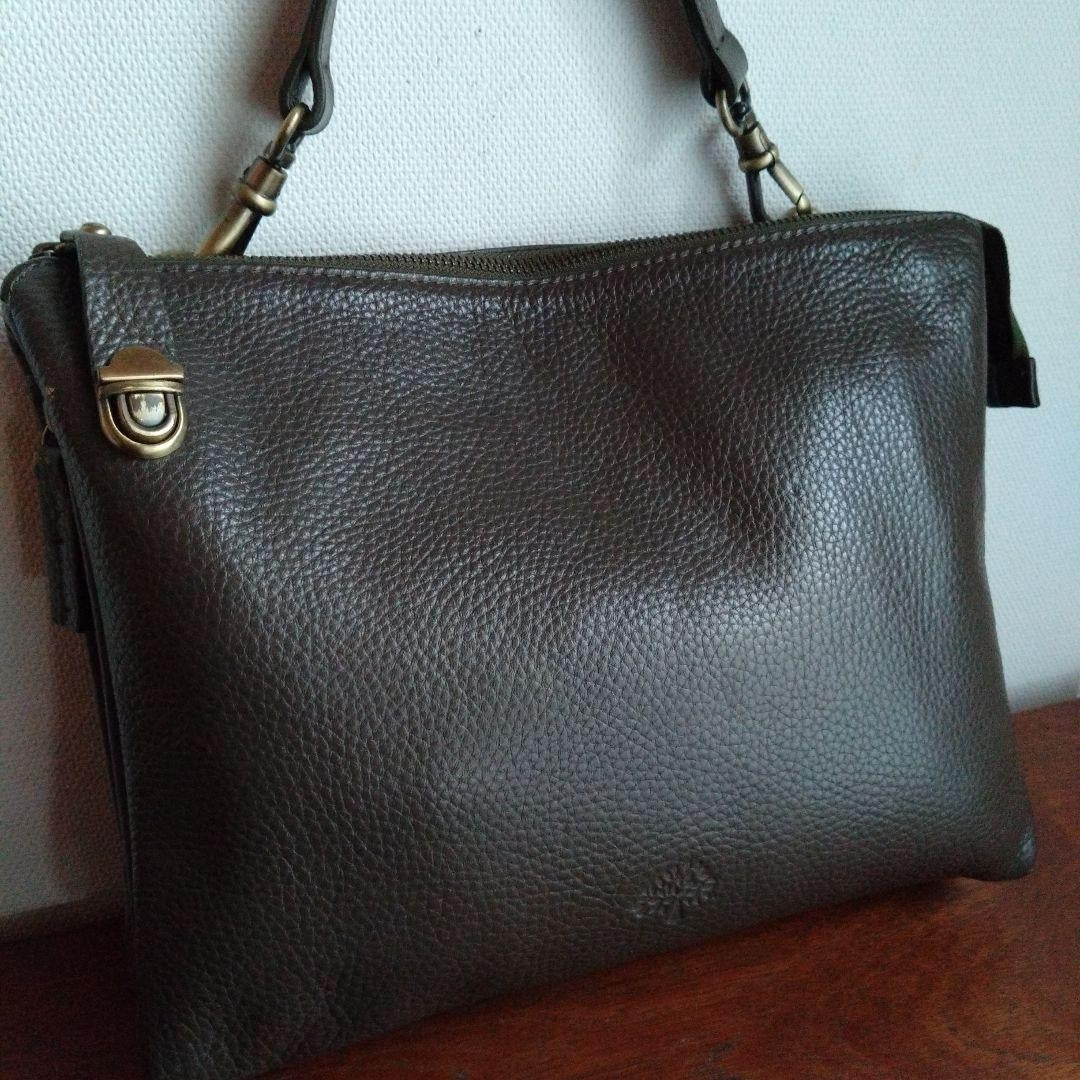 MULBERRY Hand Shoulder Bag Tote Purse Leather Dark Brown Authentic