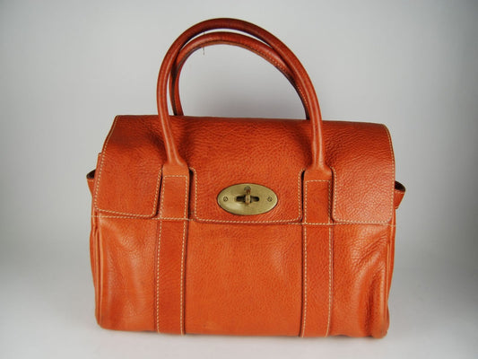 MULBERRY Mini Hand Bag Tote Purse Bayswater Leather Brown Authentic