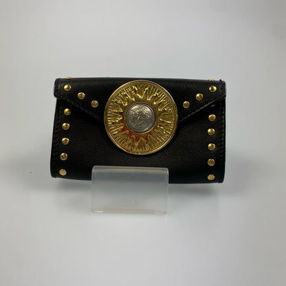 VERSACE Accessory Pouch Hand Pouch Sunburst Leather Authentic