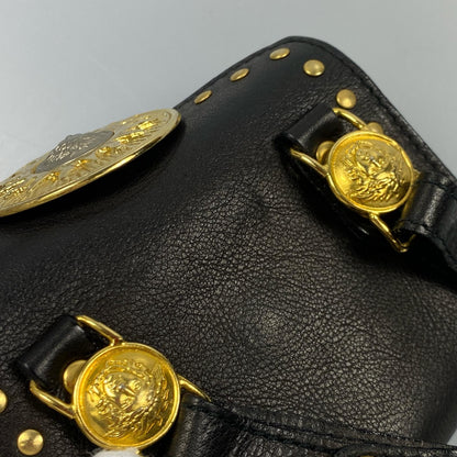 VERSACE Accessory Pouch Hand Pouch Sunburst Leather Authentic