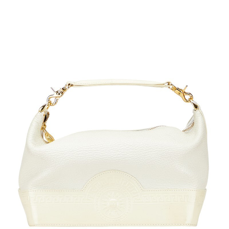 VERSACE Hand Bag Tote Purse Vanity Bag Sunburst Leather White Authentic