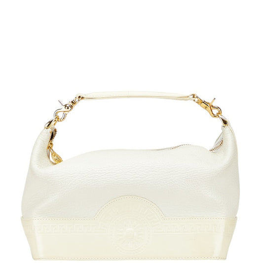 VERSACE Hand Bag Tote Purse Vanity Bag Sunburst Leather White Authentic