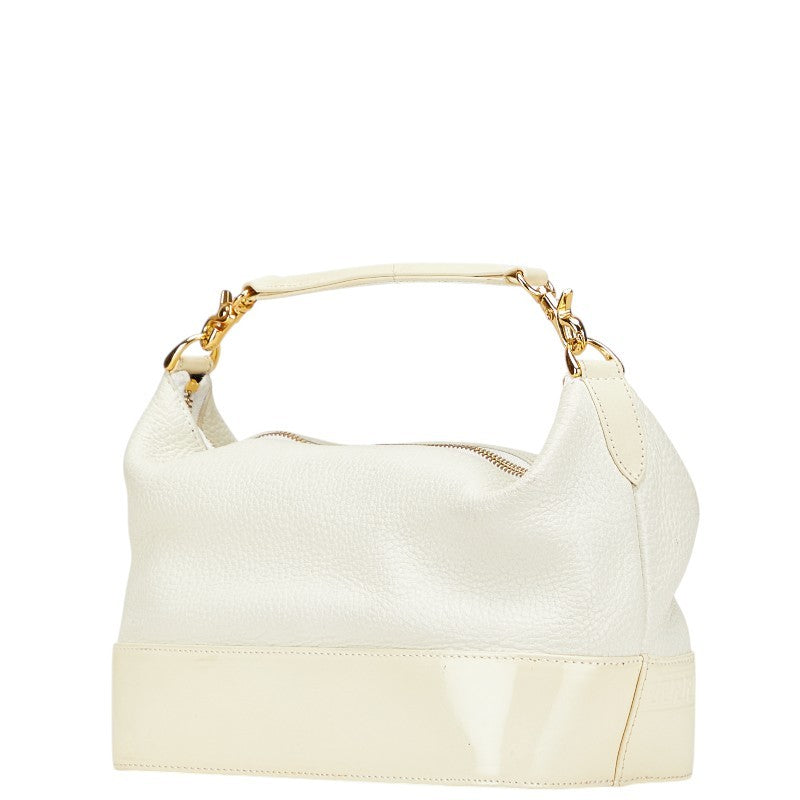 VERSACE Hand Bag Tote Purse Vanity Bag Sunburst Leather White Authentic