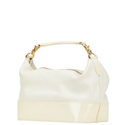 VERSACE Hand Bag Tote Purse Vanity Bag Sunburst Leather White Authentic