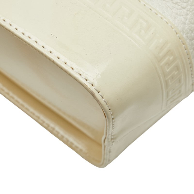 VERSACE Hand Bag Tote Purse Vanity Bag Sunburst Leather White Authentic