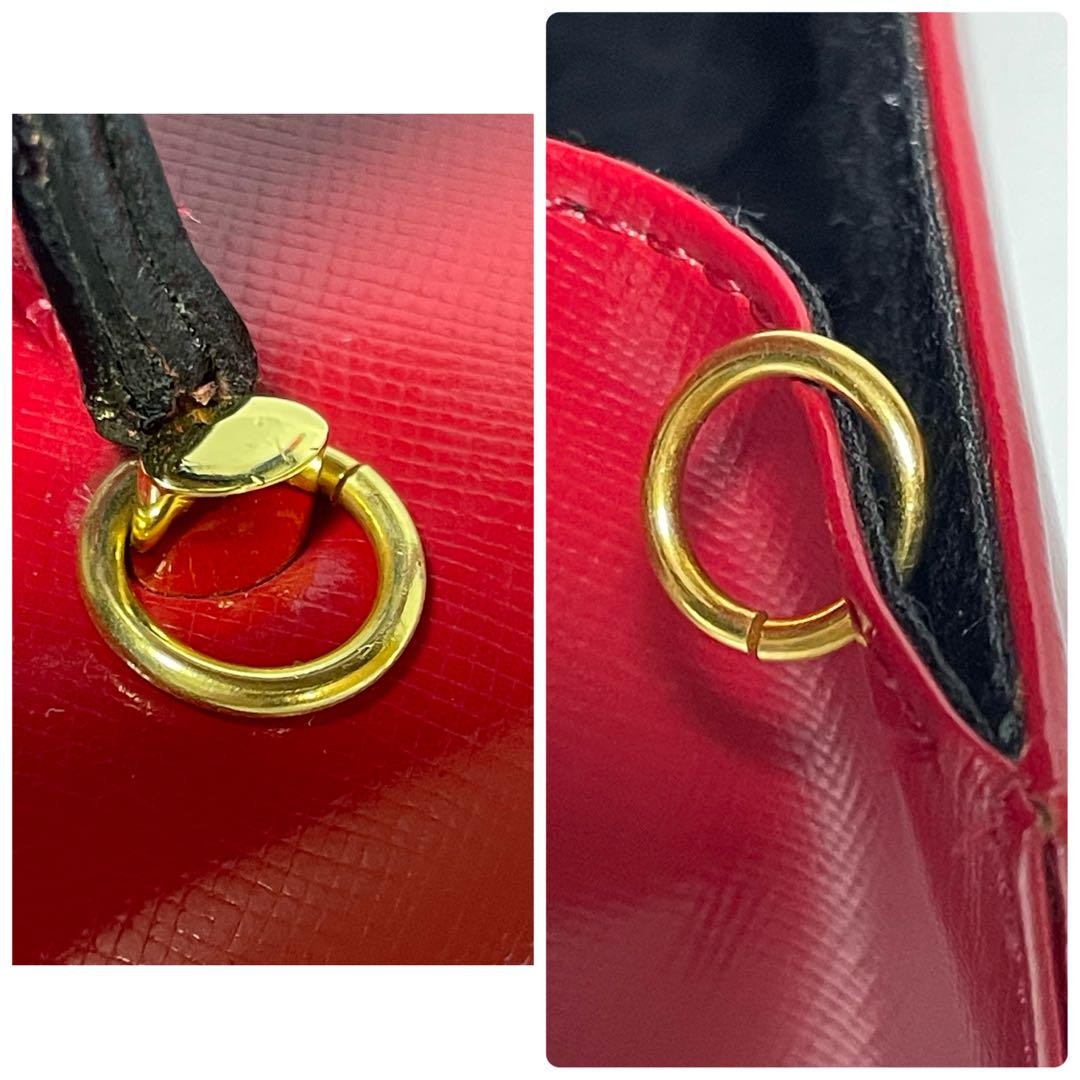VERSACE Hand Bag Tote Purse Sunburst Leather Red Authentic
