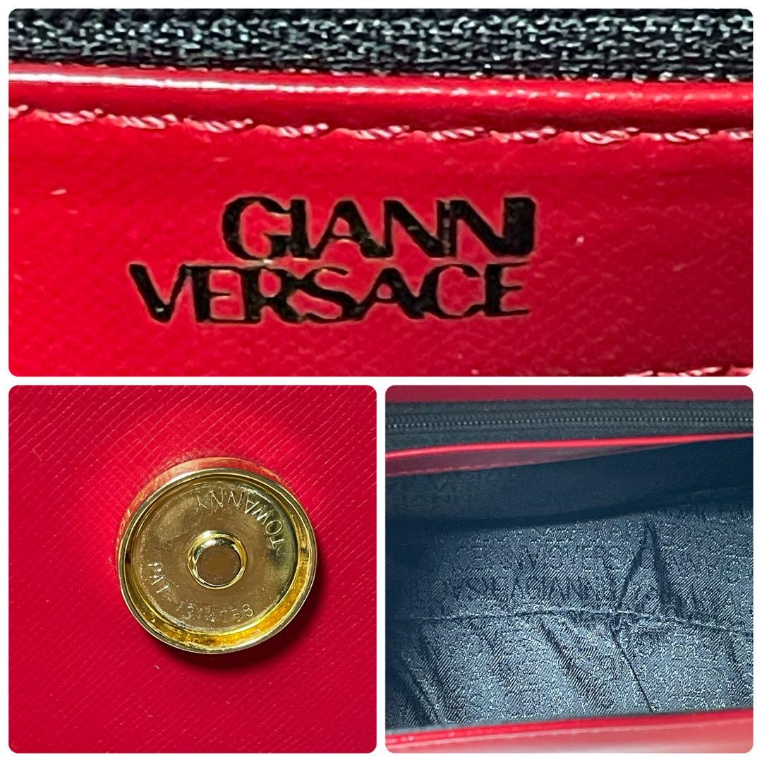 VERSACE Hand Bag Tote Purse Sunburst Leather Red Authentic