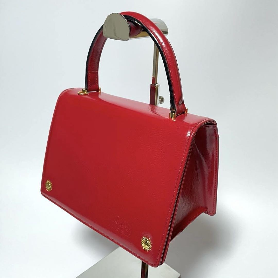 VERSACE Hand Bag Tote Purse Sunburst Leather Red Authentic