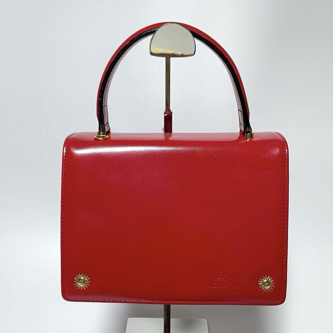 VERSACE Hand Bag Tote Purse Sunburst Leather Red Authentic