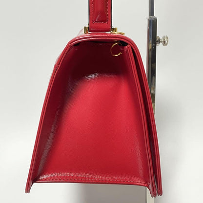 VERSACE Hand Bag Tote Purse Sunburst Leather Red Authentic
