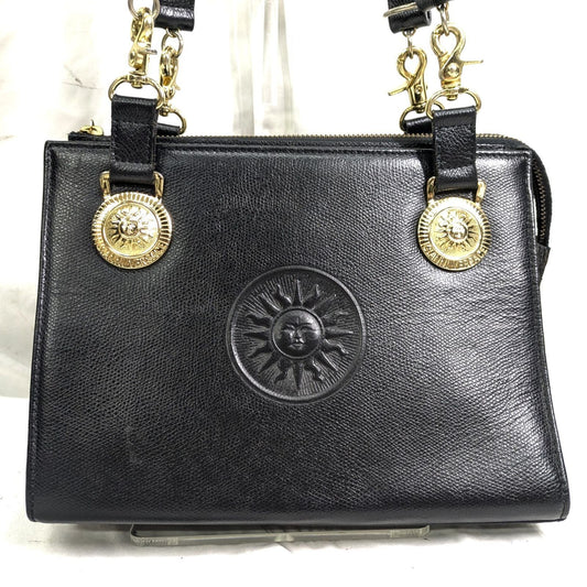 VERSACE Hand Shoulder Bag Tote Purse Sunburst Patent Leather Black Authentic
