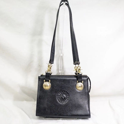 VERSACE Hand Shoulder Bag Tote Purse Sunburst Patent Leather Black Authentic