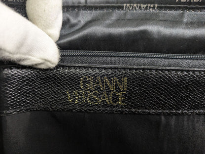 VERSACE Hand Shoulder Bag Tote Purse Sunburst Patent Leather Black Authentic