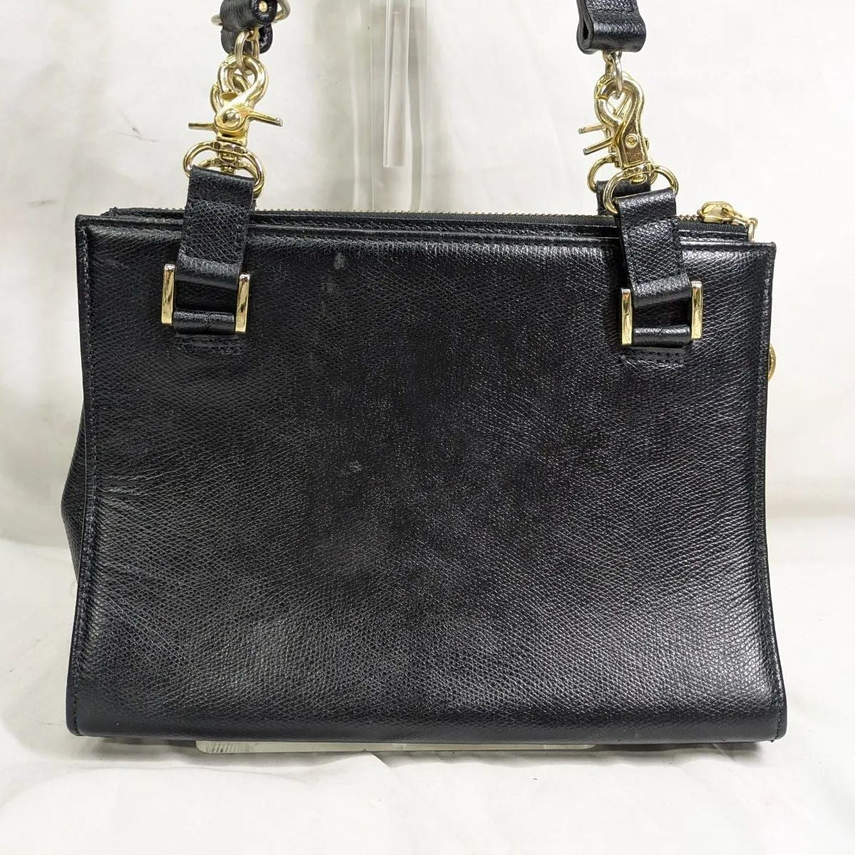 VERSACE Hand Shoulder Bag Tote Purse Sunburst Patent Leather Black Authentic