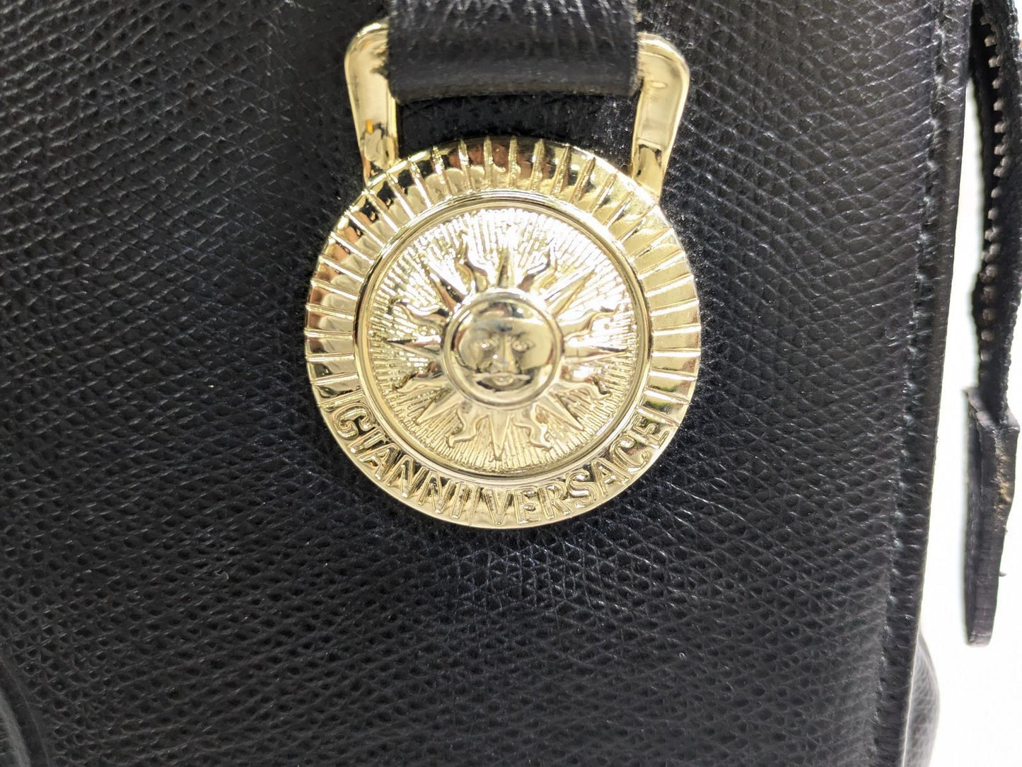 VERSACE Hand Shoulder Bag Tote Purse Sunburst Patent Leather Black Authentic
