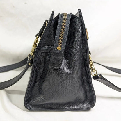 VERSACE Hand Shoulder Bag Tote Purse Sunburst Patent Leather Black Authentic