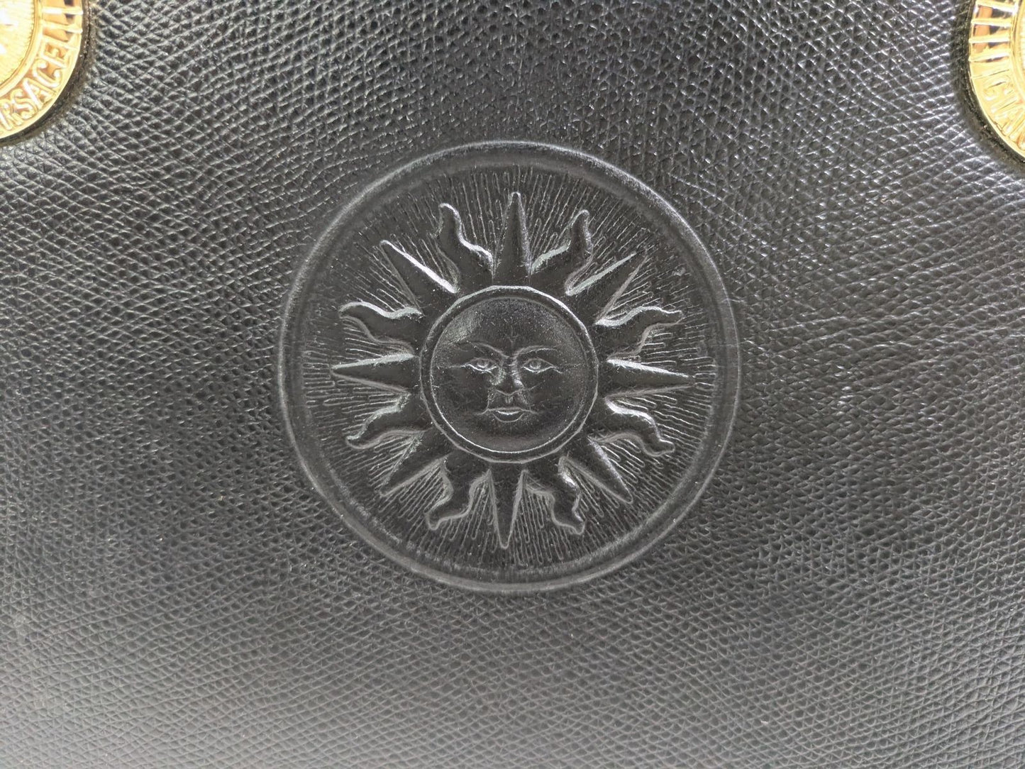 VERSACE Hand Shoulder Bag Tote Purse Sunburst Patent Leather Black Authentic