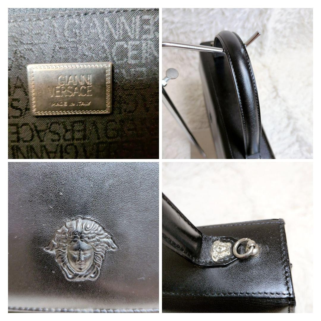 VERSACE Hand Shoulder Bag Tote Purse 2way Medusa Leather Black Authentic