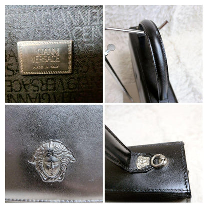VERSACE Hand Shoulder Bag Tote Purse 2way Medusa Leather Black Authentic