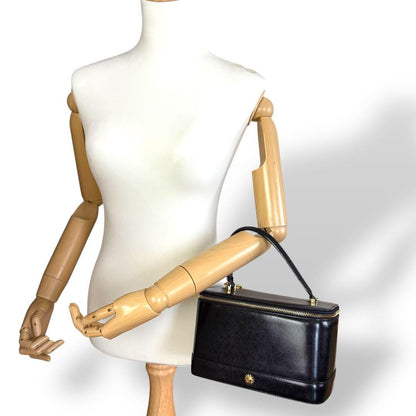 VERSACE Vanity Hand Bag Tote Purse Sunburst Leather Black Authentic