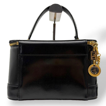 VERSACE Vanity Hand Bag Tote Purse Sunburst Leather Black Authentic