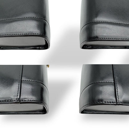 VERSACE Vanity Hand Bag Tote Purse Sunburst Leather Black Authentic