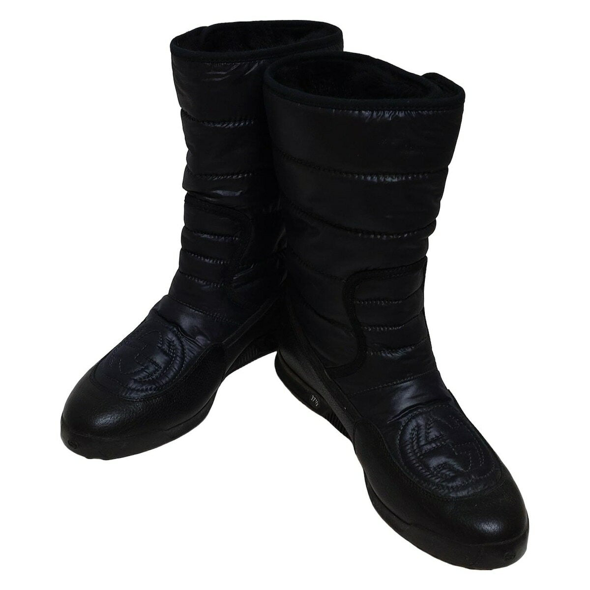 GUCCI Short Boots Shoes Interlocking G EU 37.5 US 7.5 Leather Black Authentic