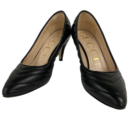 GUCCI Shoes Pumps Heel GG EU 38.5 US 8.5 Leather Black Authentic