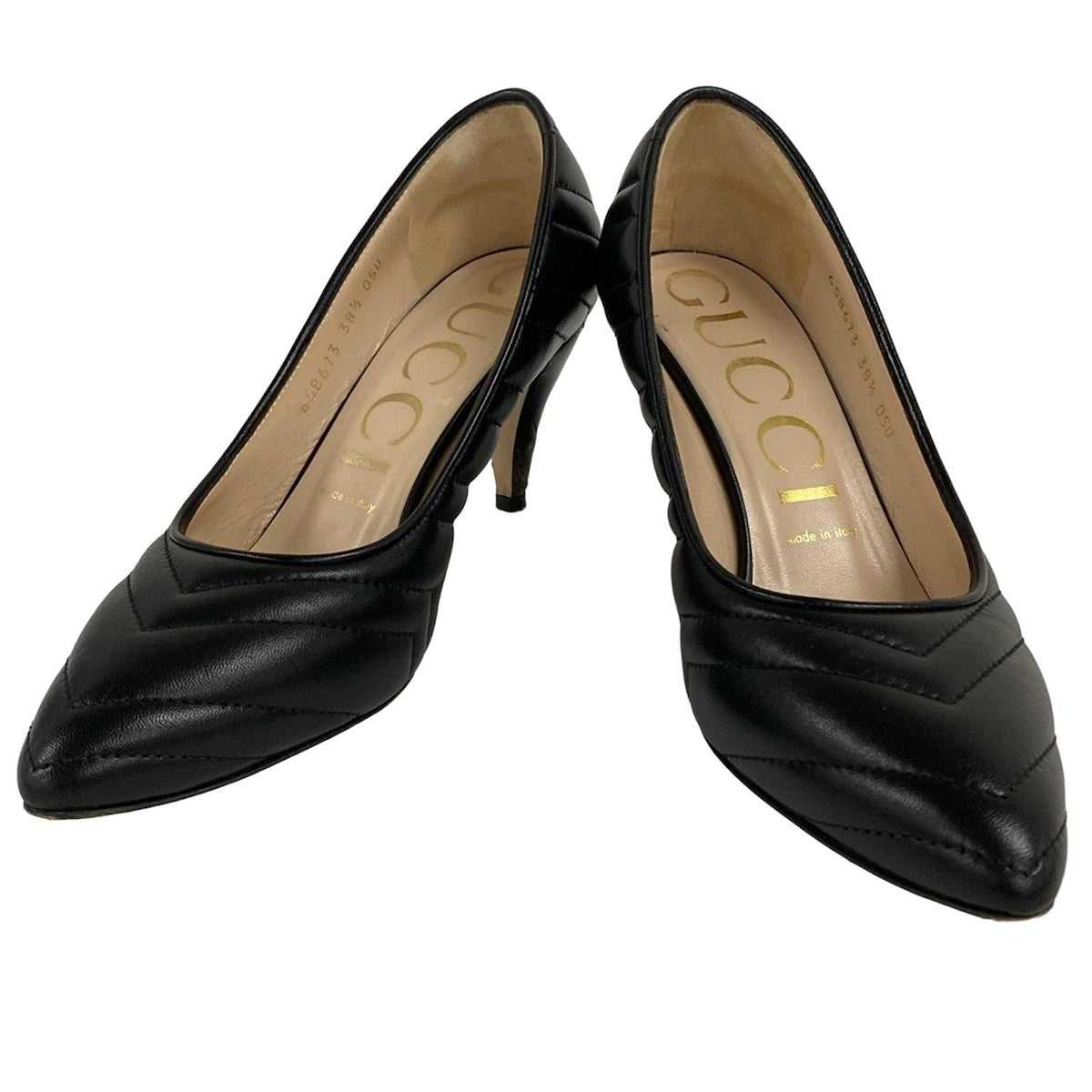 GUCCI Shoes Pumps Heel GG EU 38.5 US 8.5 Leather Black Authentic