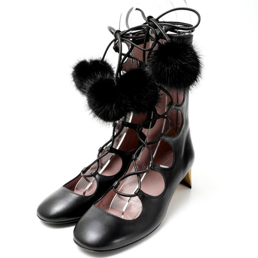 GUCCI Lace-up Ankle Boots Shoes EU 36 US 6 Leather Black Authentic