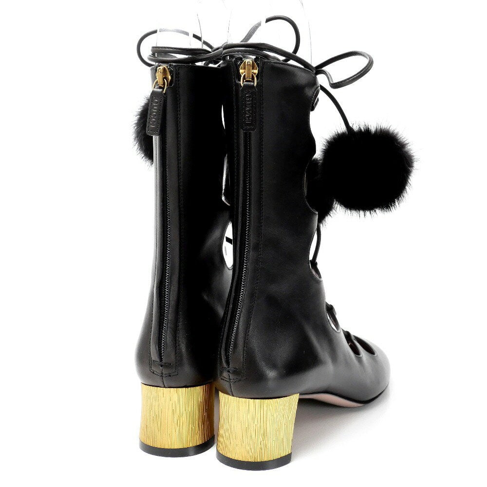 GUCCI Lace-up Ankle Boots Shoes EU 36 US 6 Leather Black Authentic