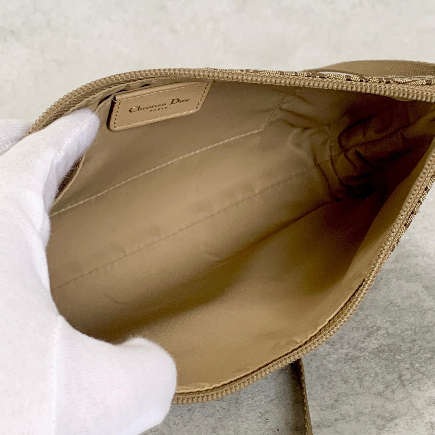 Christian Dior Handbag Trotter Accessory Pouch Shoulder Purse Canvas Beige Auth