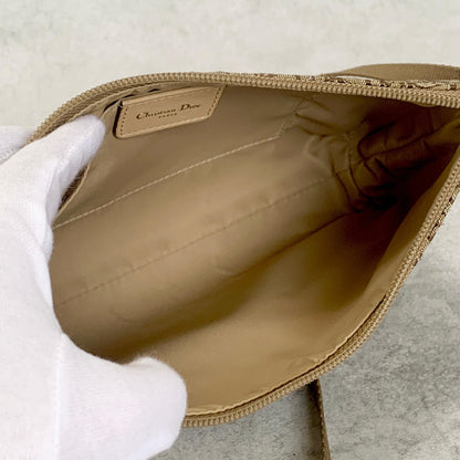 Christian Dior Handbag Trotter Accessory Pouch Shoulder Purse Canvas Beige Auth
