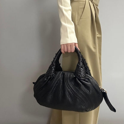 FENDI Bag Spy FF Zucca Hand Tote Purse Leather Black Gold Used Authentic