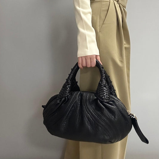 FENDI Bag Spy FF Zucca Hand Tote Purse Leather Black Gold Used Authentic