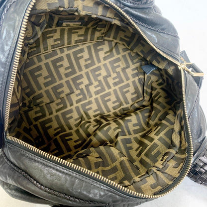 FENDI Bag Spy FF Zucca Hand Tote Purse Leather Black Gold Used Authentic