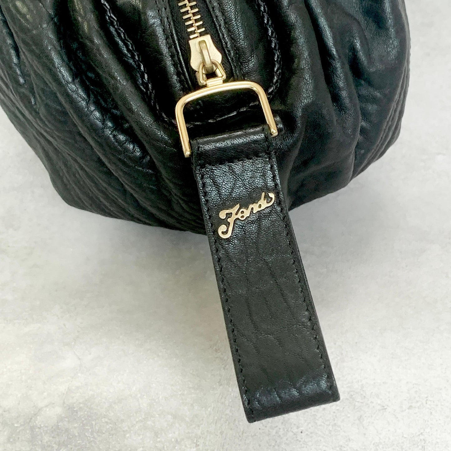 FENDI Bag Spy FF Zucca Hand Tote Purse Leather Black Gold Used Authentic