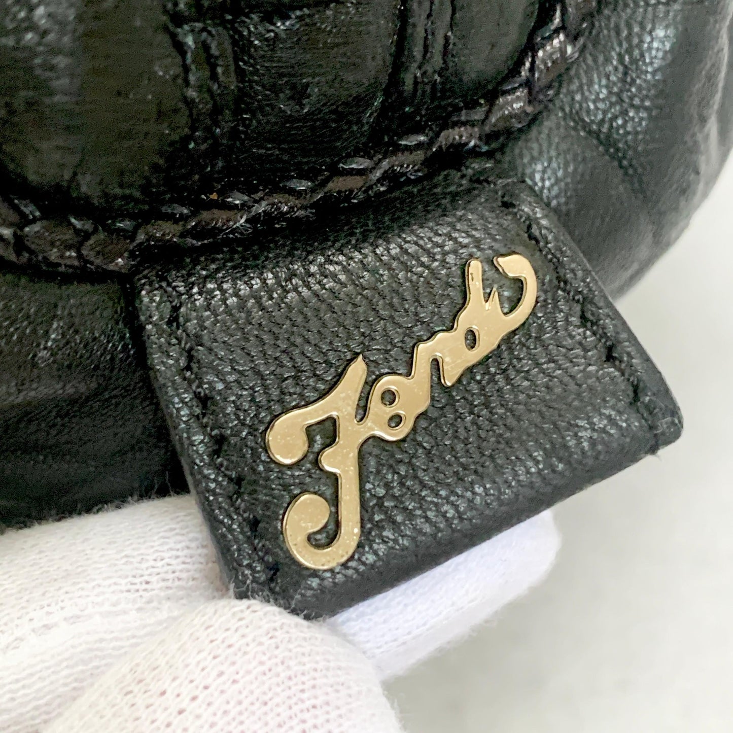 FENDI Bag Spy FF Zucca Hand Tote Purse Leather Black Gold Used Authentic