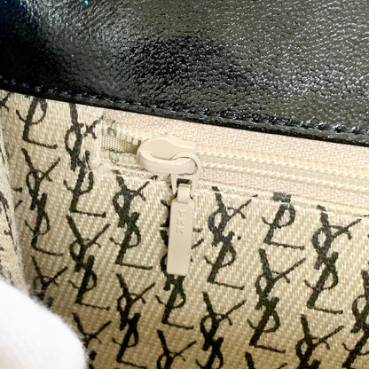 Saint Laurent Bag YSL Clutch Purse Hand Leather Black Gold Used Authentic