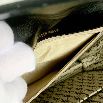 Saint Laurent Bag YSL Clutch Purse Hand Leather Black Gold Used Authentic
