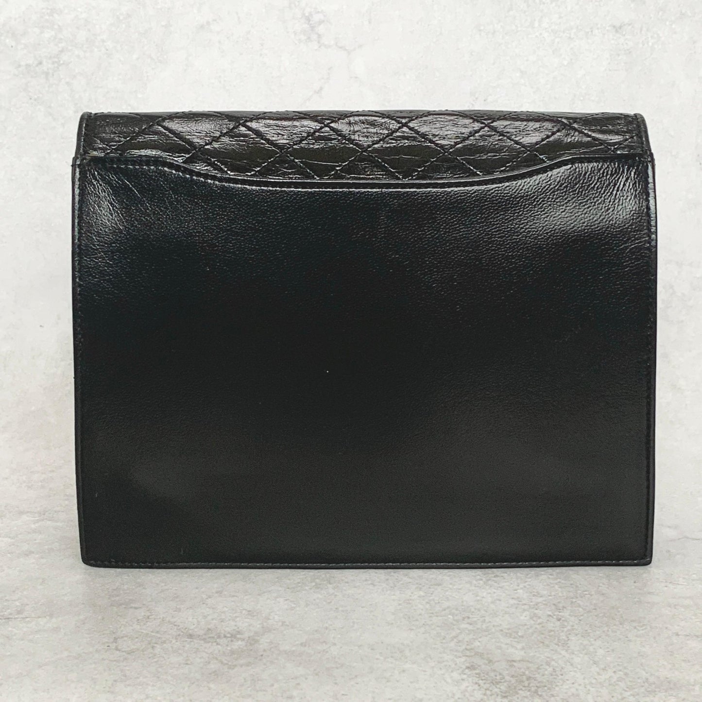 Saint Laurent Bag YSL Clutch Purse Hand Leather Black Gold Used Authentic