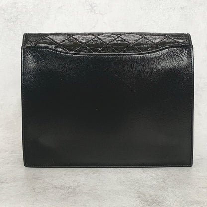 Saint Laurent Bag YSL Clutch Purse Hand Leather Black Gold Used Authentic