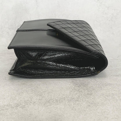 Saint Laurent Bag YSL Clutch Purse Hand Leather Black Gold Used Authentic