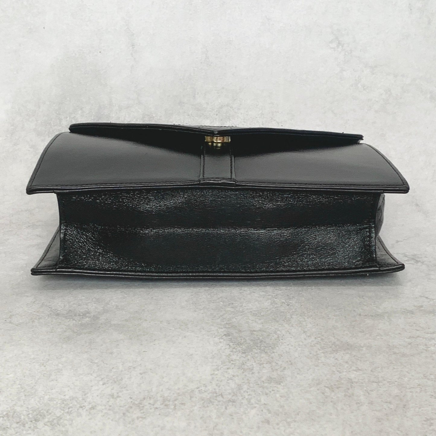 Saint Laurent Bag YSL Clutch Purse Hand Leather Black Gold Used Authentic