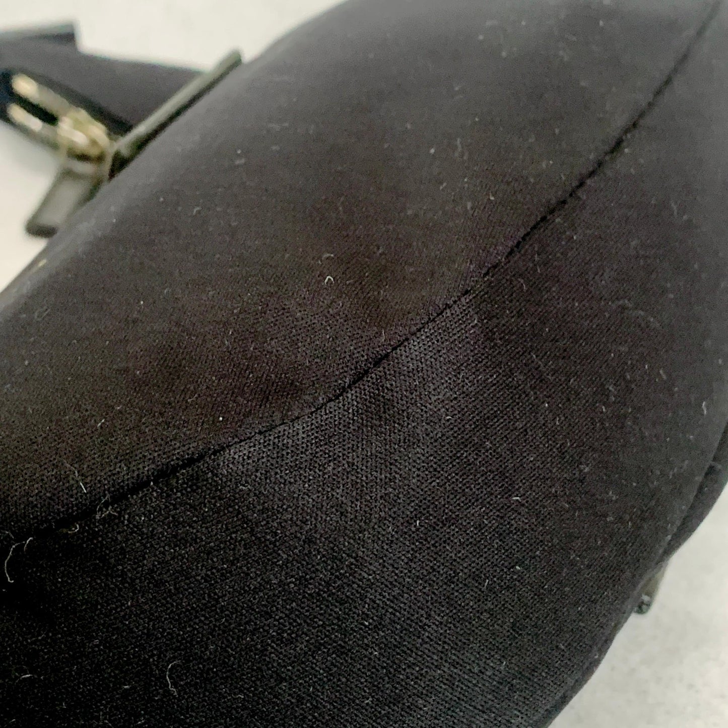 FENDI Croissant Bag Mamma Baguette Shoulder Purse FF Cotton Black Silver Auth