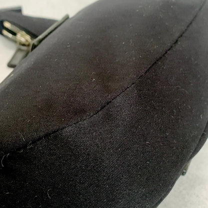 FENDI Croissant Bag Mamma Baguette Shoulder Purse FF Cotton Black Silver Auth