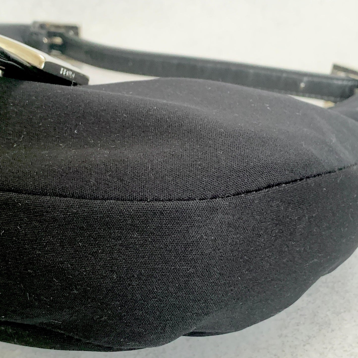 FENDI Croissant Bag Mamma Baguette Shoulder Purse FF Cotton Black Silver Auth