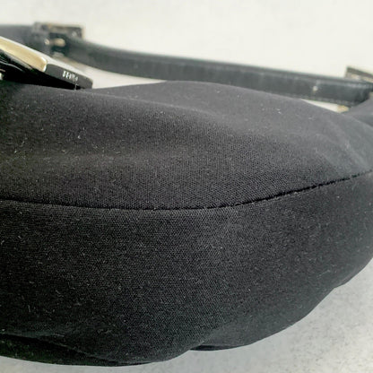FENDI Croissant Bag Mamma Baguette Shoulder Purse FF Cotton Black Silver Auth
