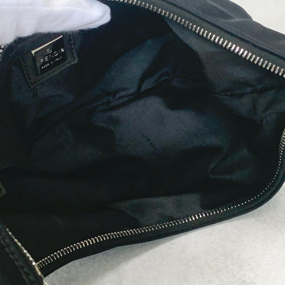 FENDI Croissant Bag Mamma Baguette Shoulder Purse FF Cotton Black Silver Auth