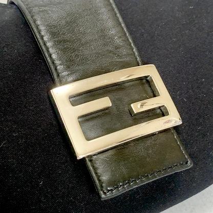 FENDI Croissant Bag Mamma Baguette Shoulder Purse FF Cotton Black Silver Auth